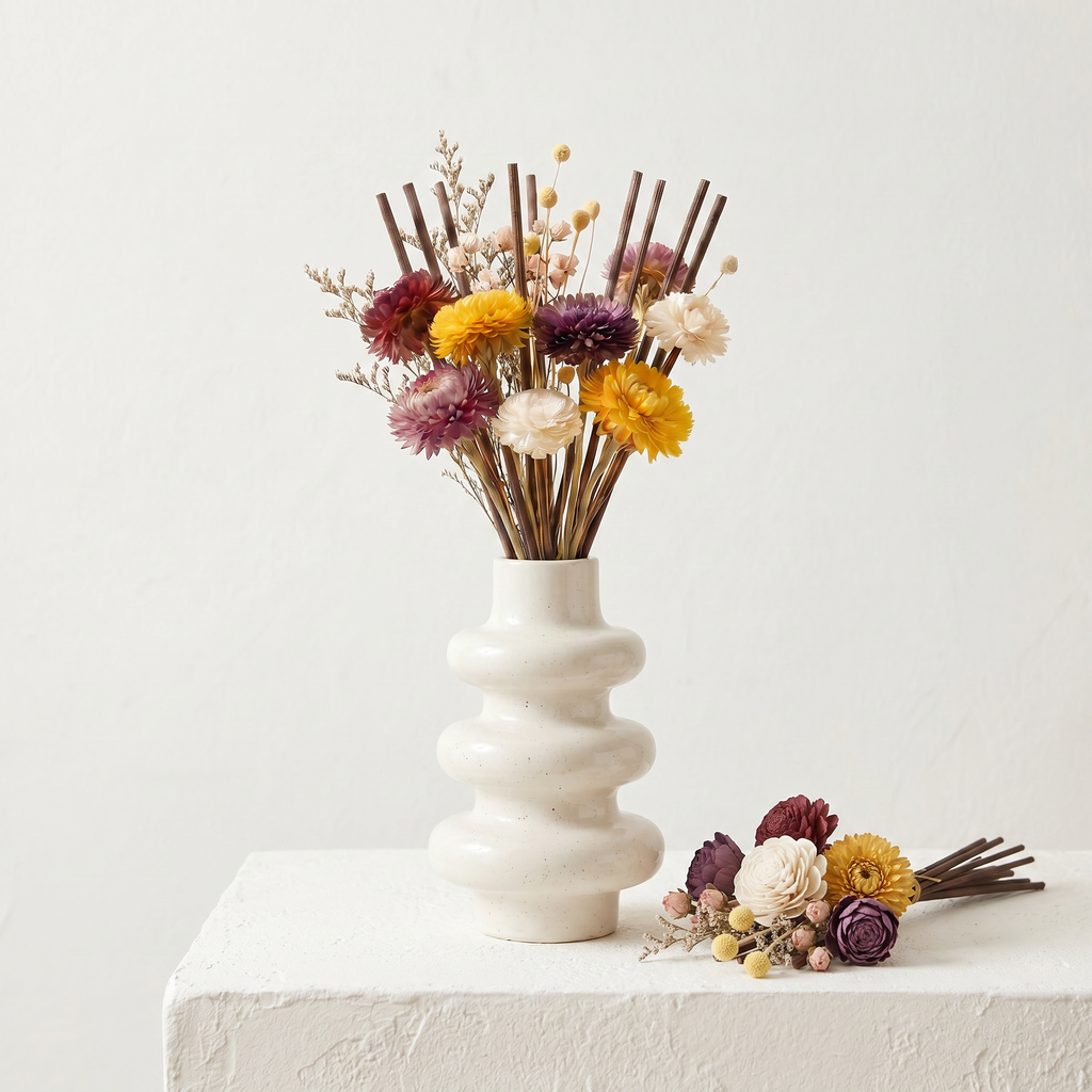 Stacked Bubble Vase & Dried Botanical Gift Set