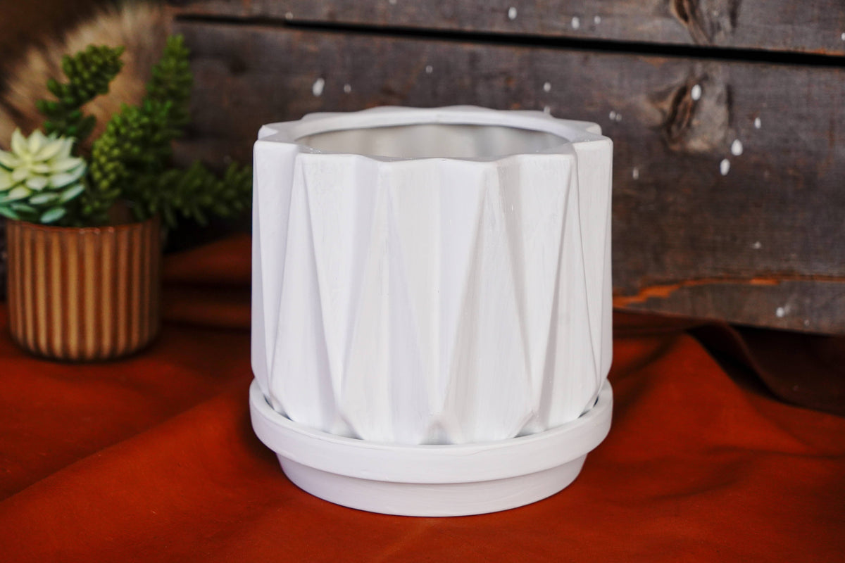 White Geometric Planters, Set of 2