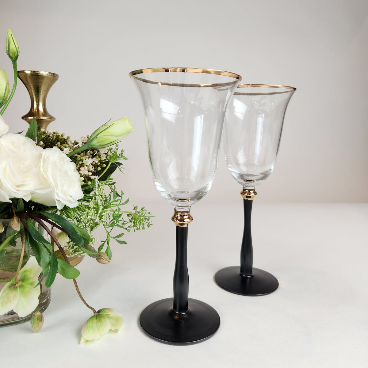Black Stem Gold Rim Wine Glasses, Set of 4