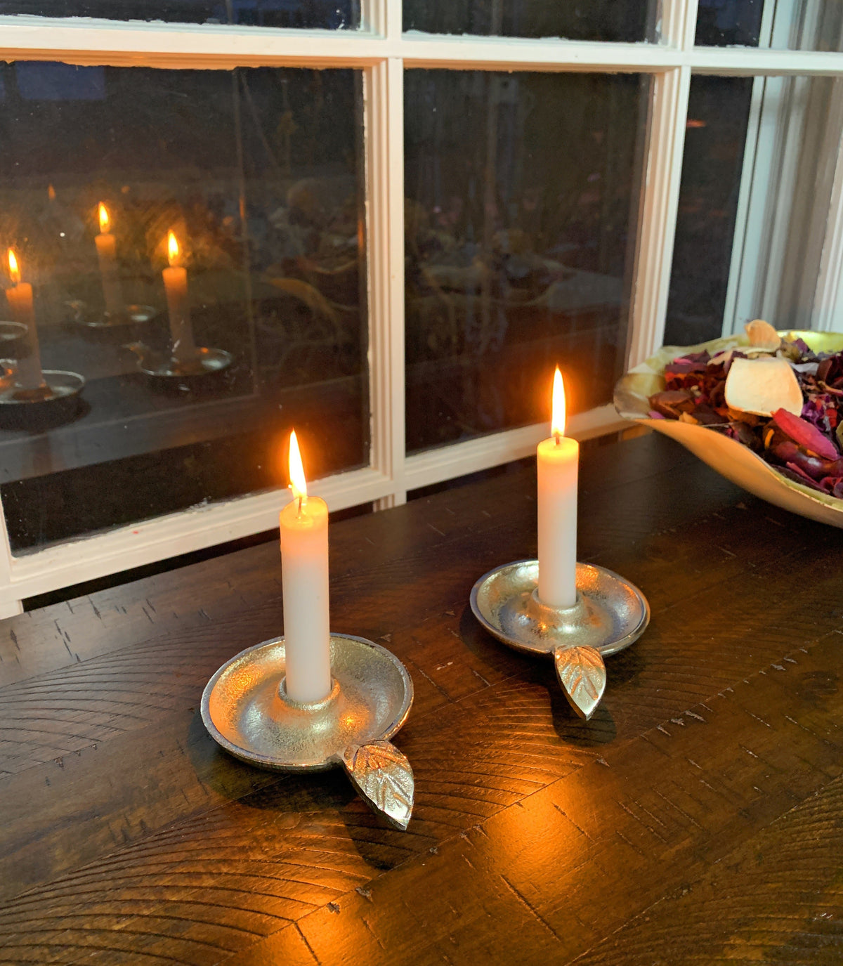 Silver Leaf Taper Candle Holder