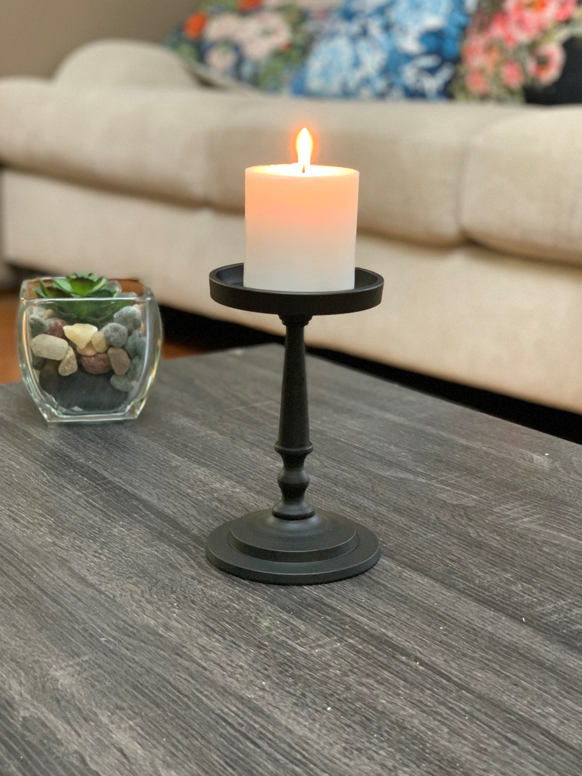 Matte Black Pillar Candle Holder, 7 in