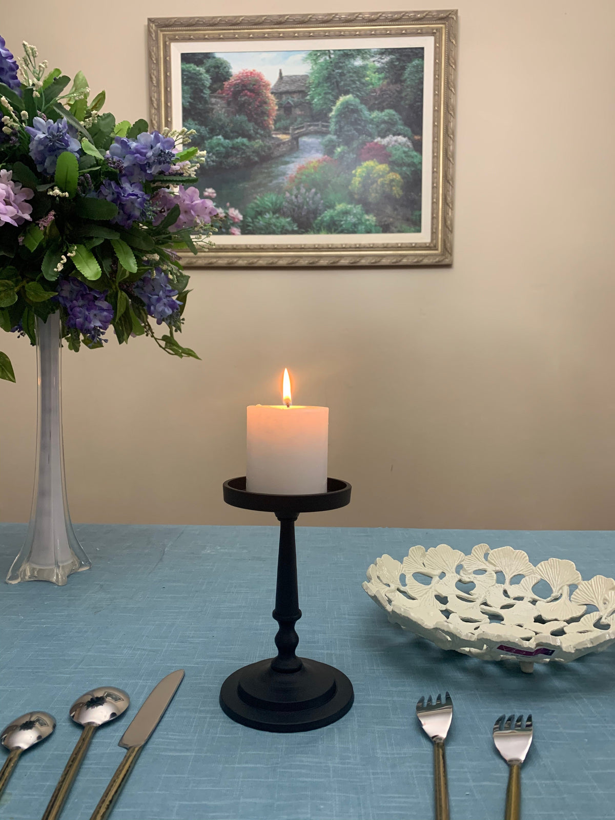 Matte Black Pillar Candle Holder, 7 in