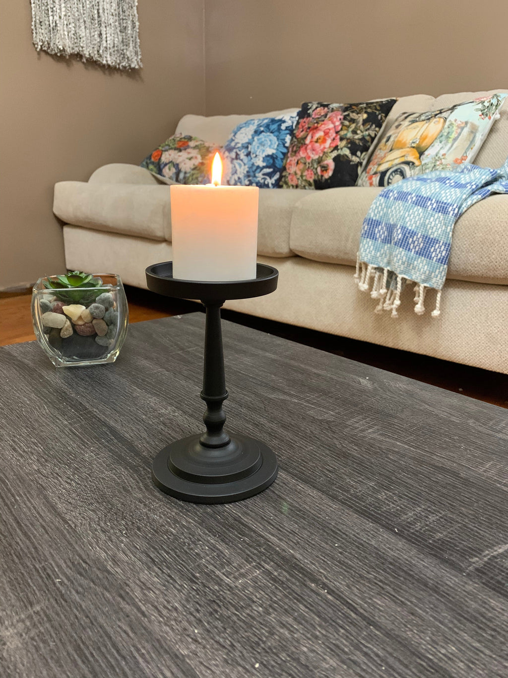 Matte Black Pillar Candle Holder, 7 in