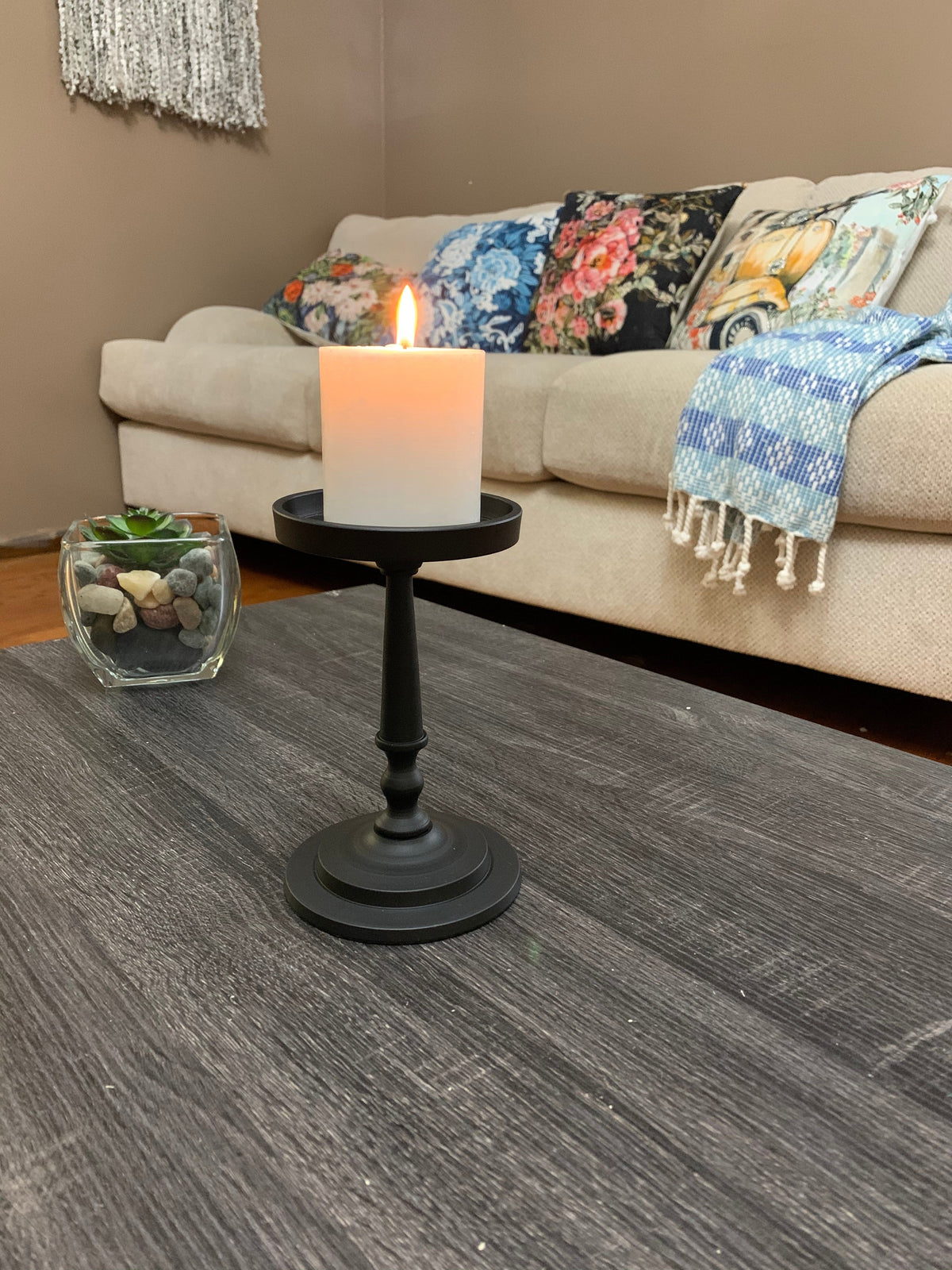 Matte Black Pillar Candle Holder, 7 in