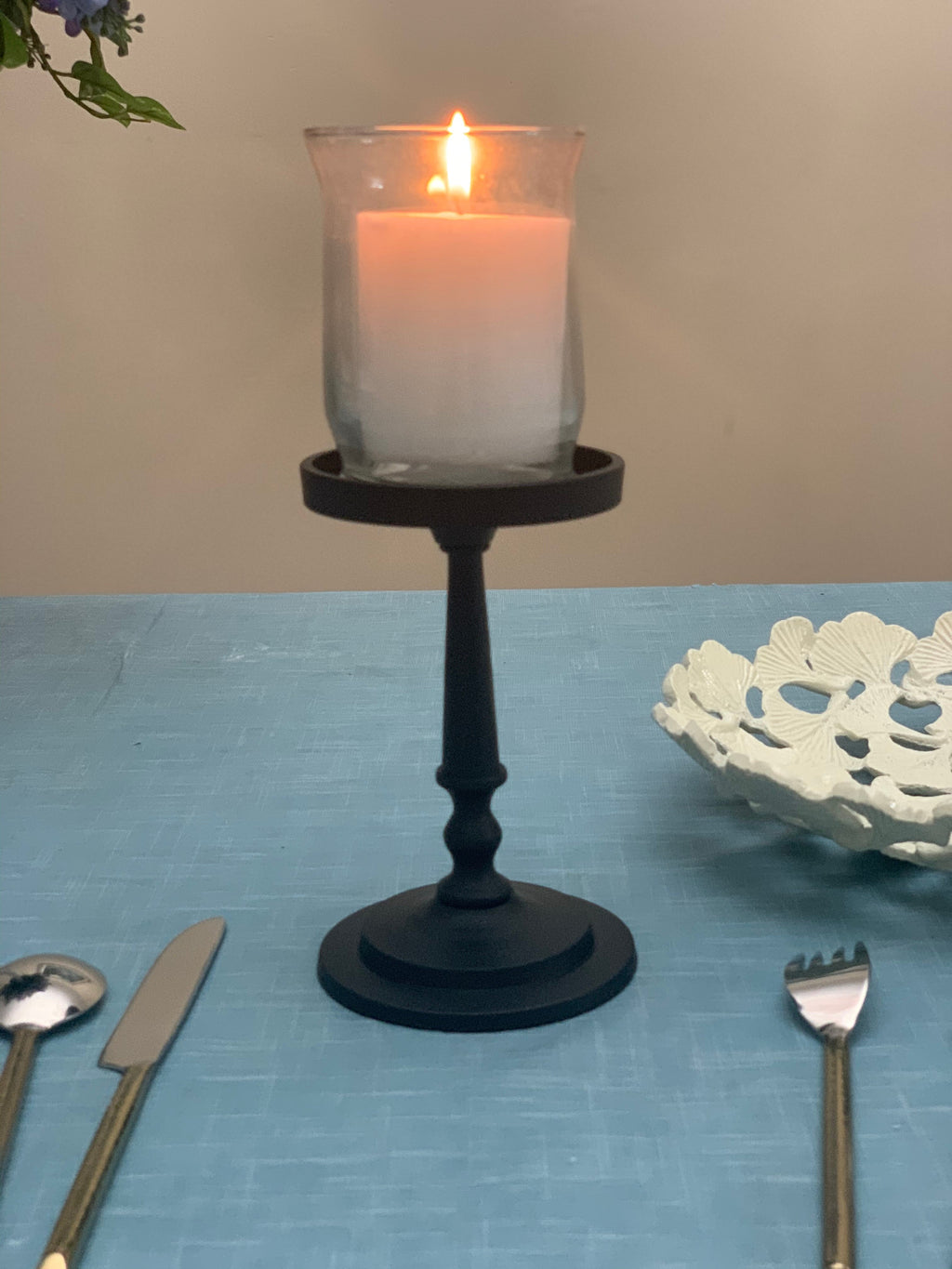 Matte Black Pillar Candle Holder, 7 in