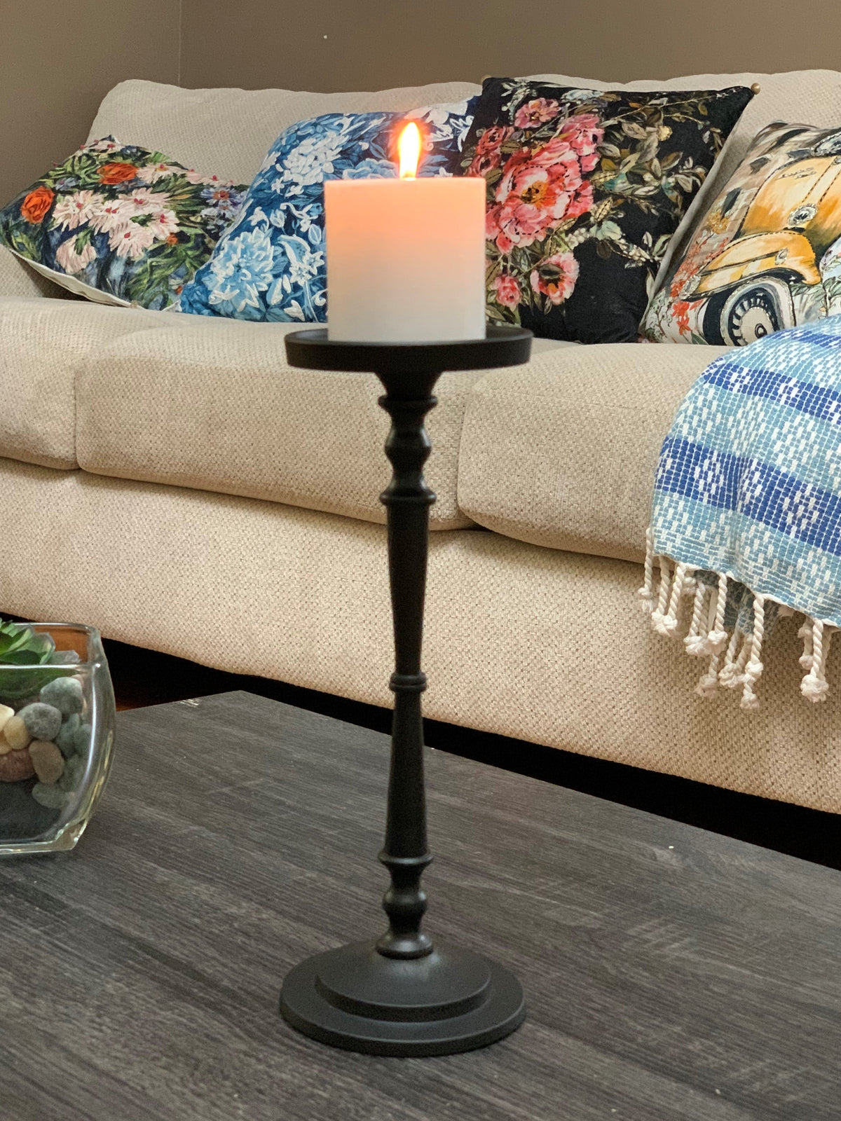 Matte Black Pillar Candle Holder, 11.5 in