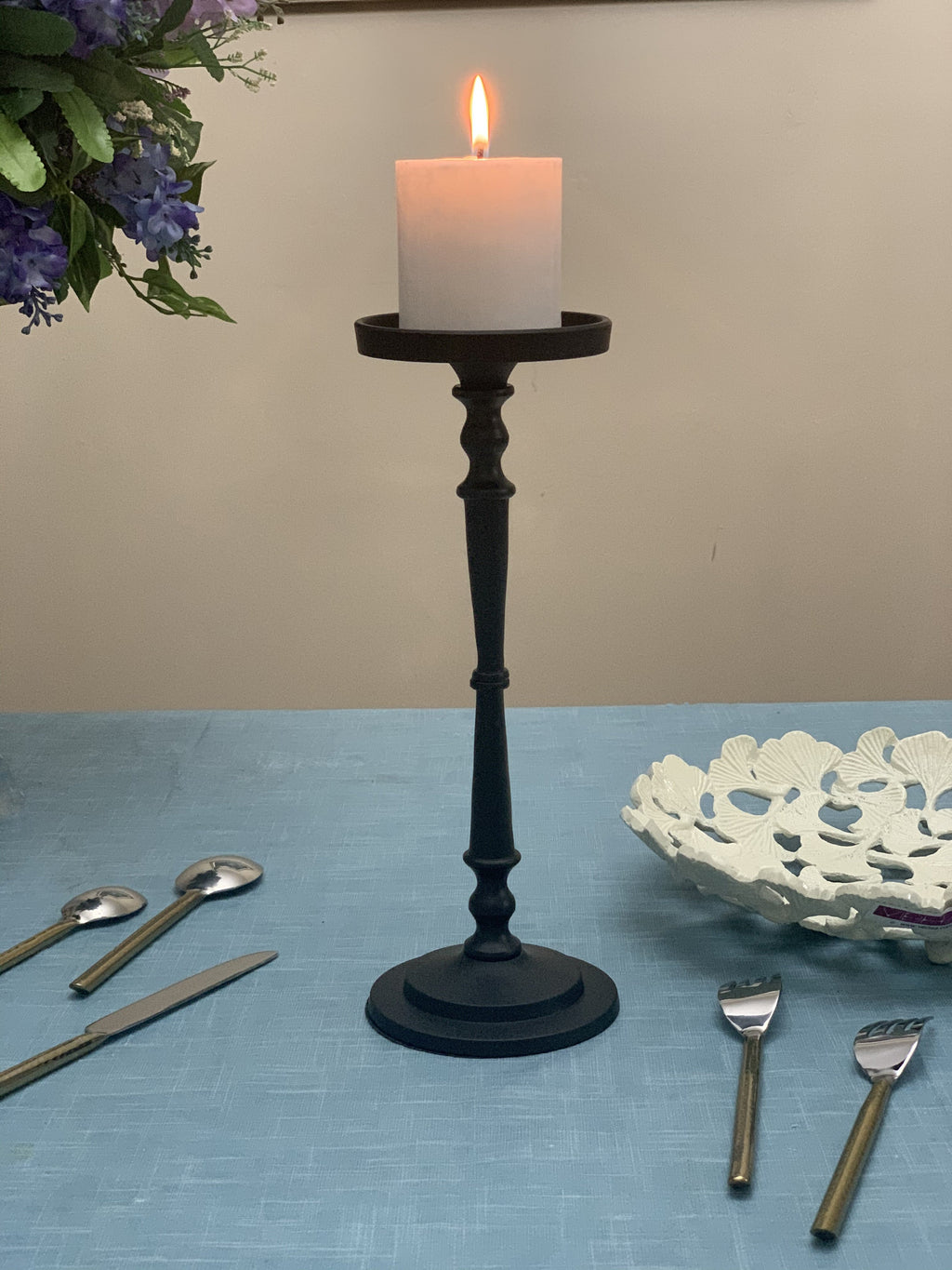 Matte Black Pillar Candle Holder, 11.5 in