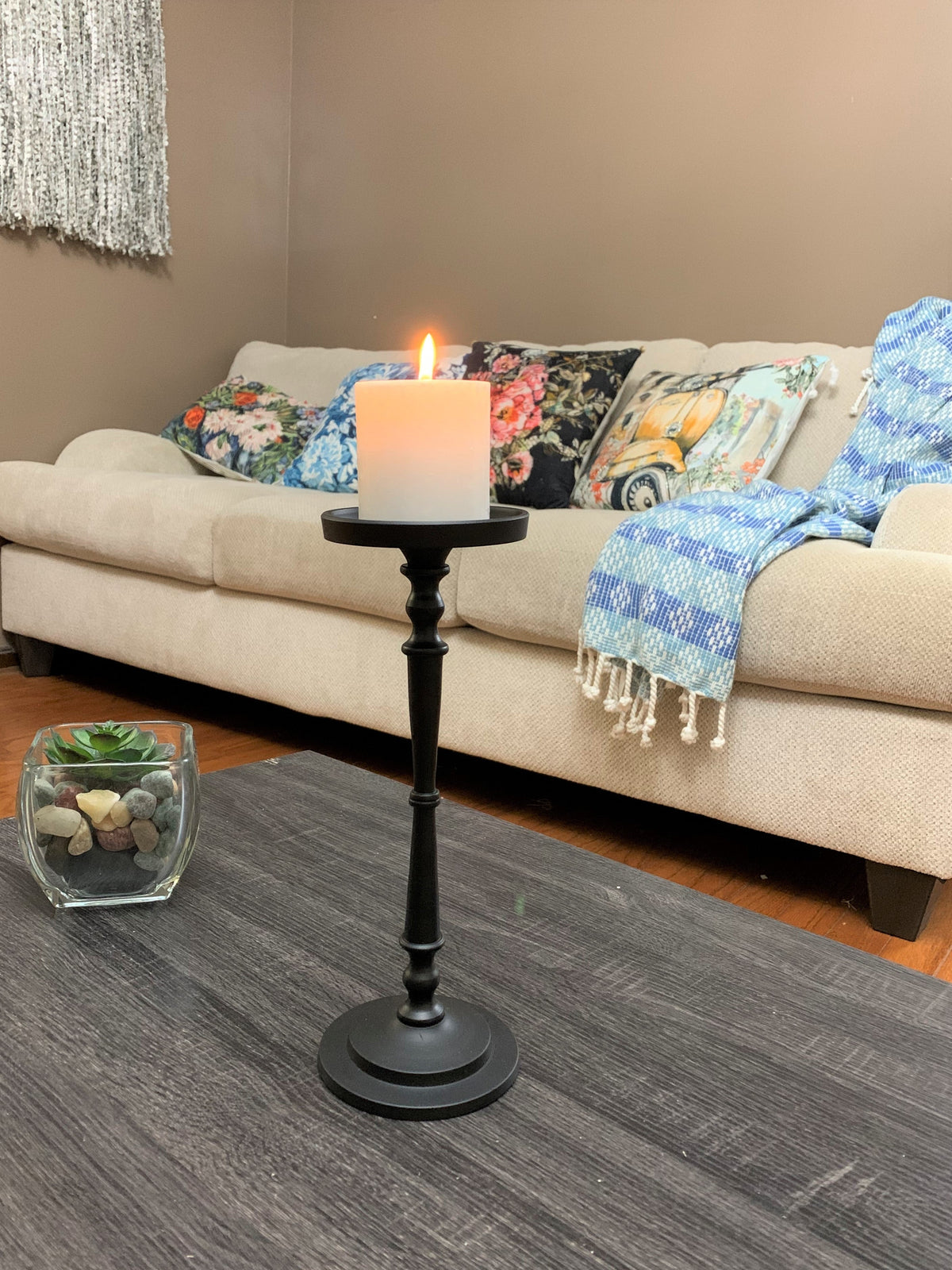 Matte Black Pillar Candle Holder, 11.5 in