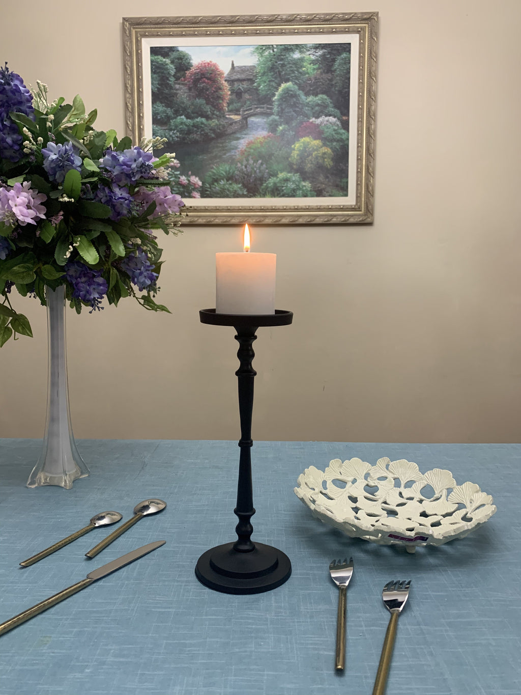 Matte Black Pillar Candle Holder, 11.5 in