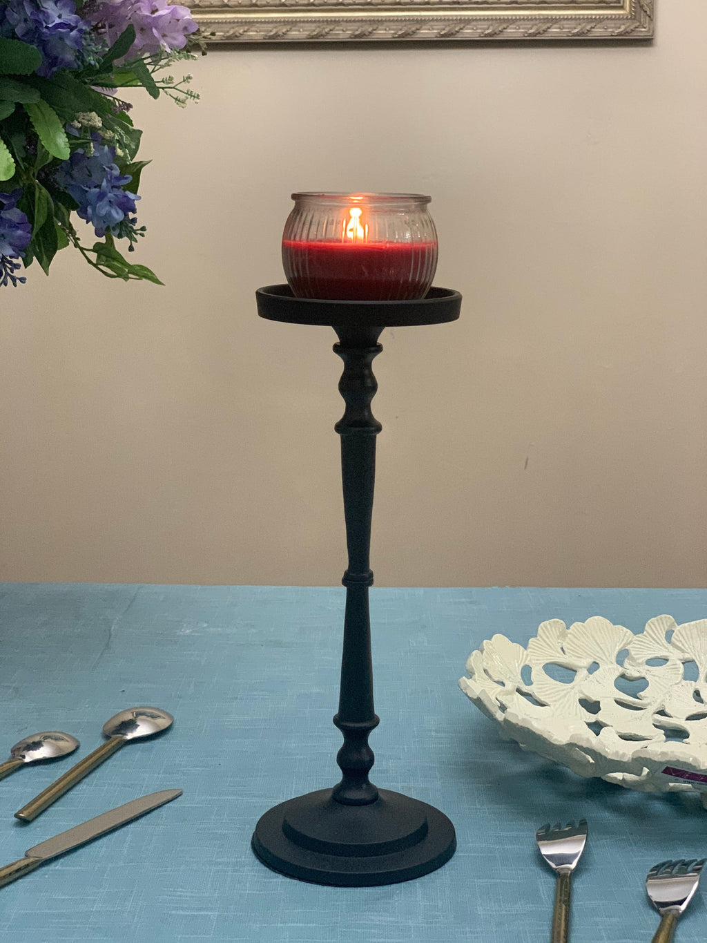 Matte Black Pillar Candle Holder, 11.5 in