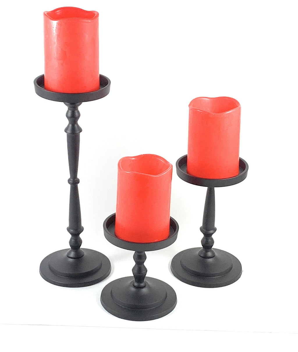 Matte Black Pillar Candle Holders, Set of 3