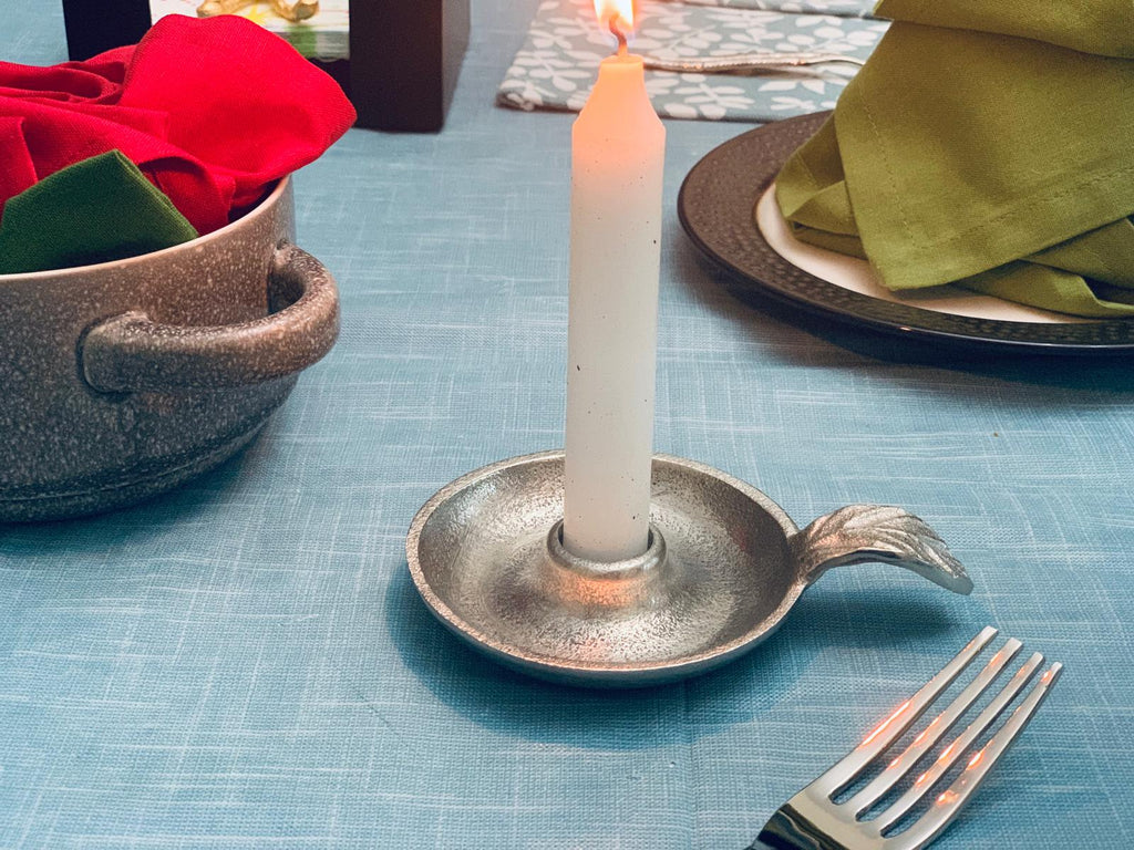 Silver Leaf Taper Candle Holder