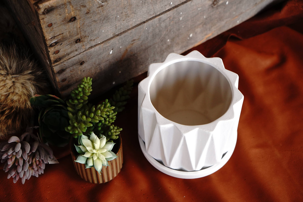 White Geometric Planters, Set of 2