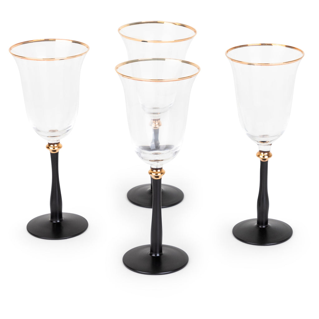 Black Stem Gold Rim Wine Glasses, Set of 4