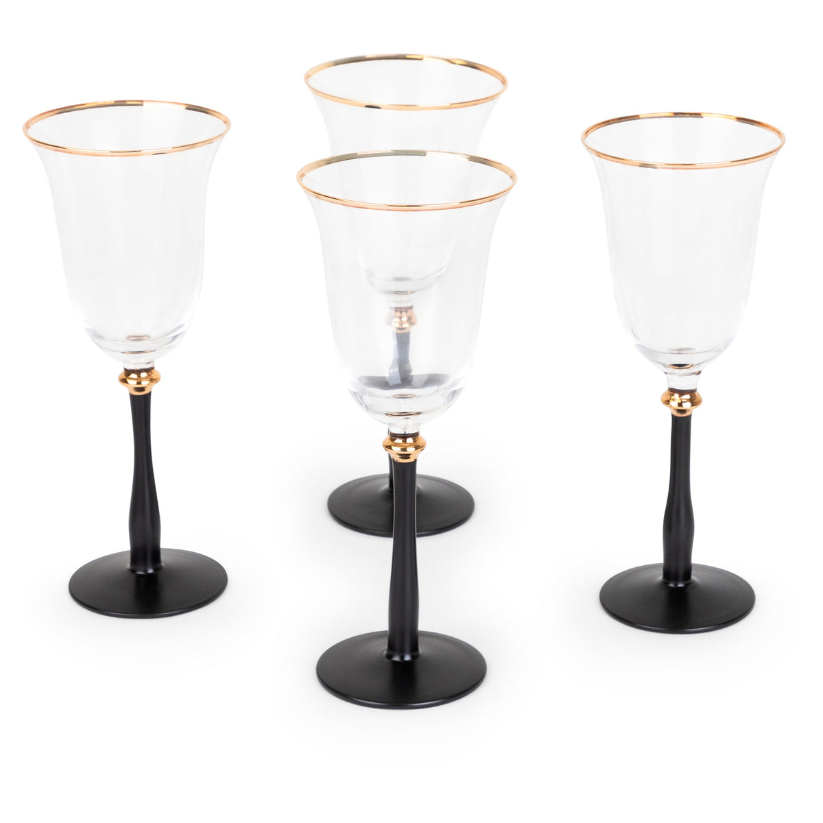 Black Stem Gold Rim Wine Glasses, Set of 4