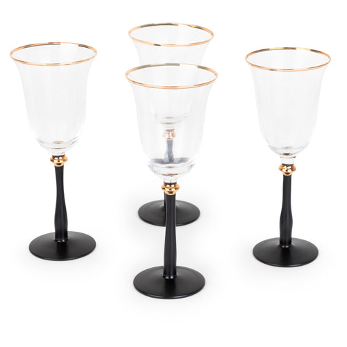 Black Stem Gold Rim Wine Glasses, Set of 4