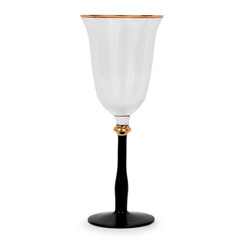 Black Stem Gold Rim Wine Glasses, Set of 4