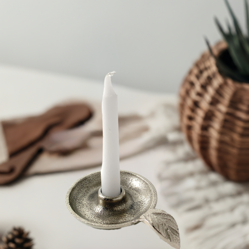 Silver Leaf Taper Candle Holder