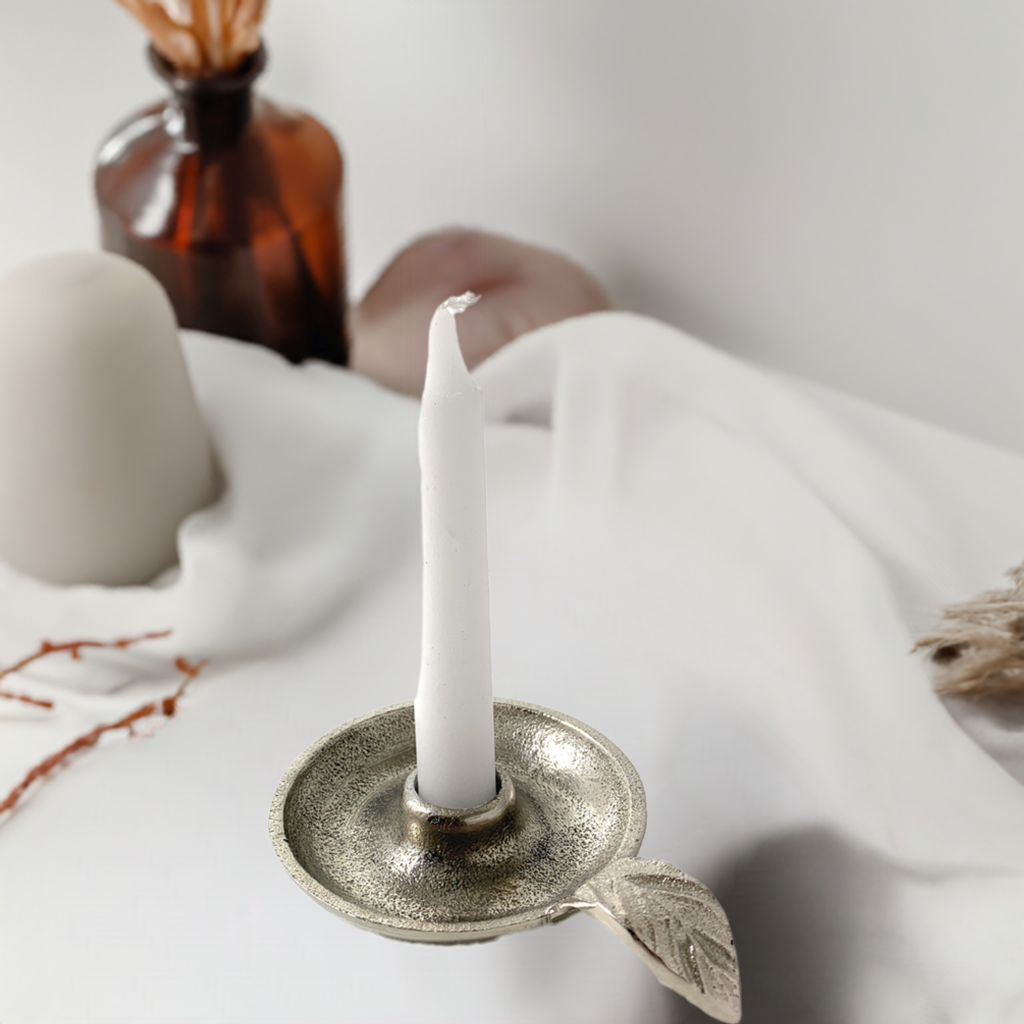 Silver Leaf Taper Candle Holder