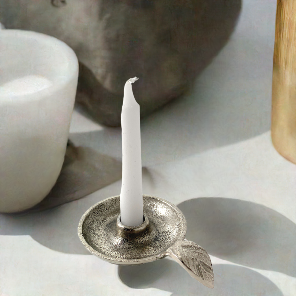 Silver Leaf Taper Candle Holder