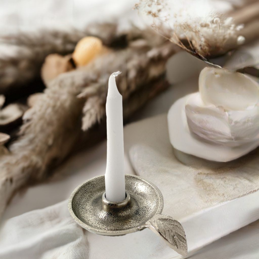 Silver Leaf Taper Candle Holder