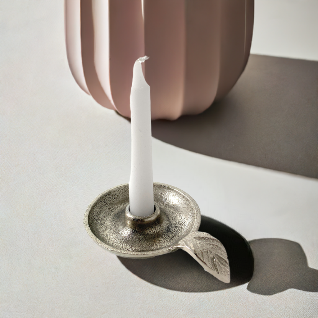 Silver Leaf Taper Candle Holder