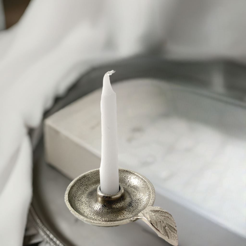 Silver Leaf Taper Candle Holder
