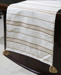 Beige Embroidered Cotton Table Runner, 16 x 90 in